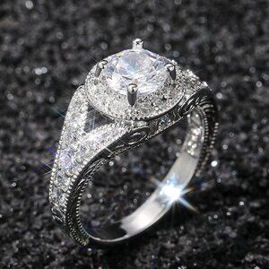 💥Round Shiny CZ Noble Silver Wedding/Engagement Ring for Women, K808